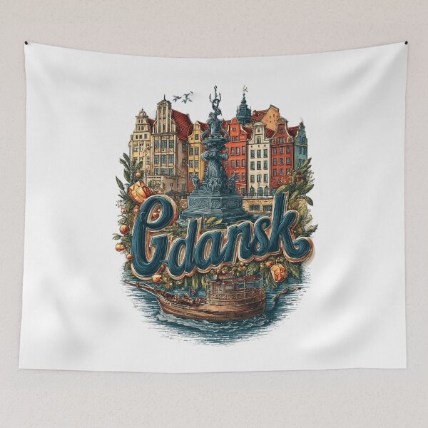 Item preview, Gdańsk Design – Old Town, Neptune Fountain & Harbor Illustration designed and sold by Meiersbeste.
