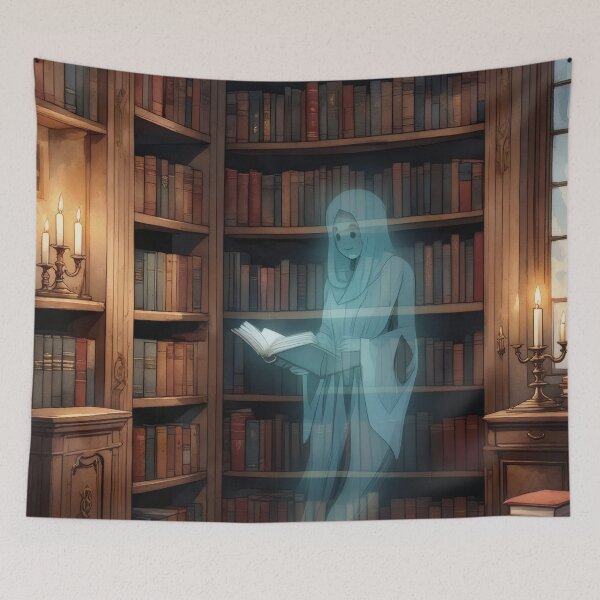 Item preview, Ghost in the Library | Dark Academia Spooky Bookish Art designed and sold by Ombrya.
