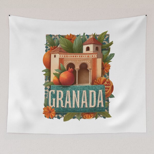 Item preview, Granada Design – Alhambra Architecture & Pomegranate Illustration designed and sold by Meiersbeste.