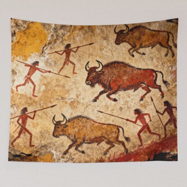 Item preview, Prehistoric Bison Hunt Cave Painting Ancient Rock Art designed and sold by EdgyEdgeArt.