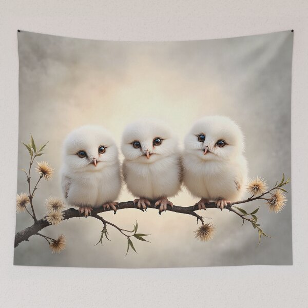 Item preview, 3 Fluffy, Gorgeous, Young Owlets  designed and sold by Huskyyy Designs.