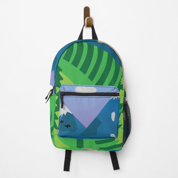 Item preview, Paisaje estilizado de valle montañoso | Impresión artística de cabaña con naturaleza geométrica designed and sold by Abaseen.