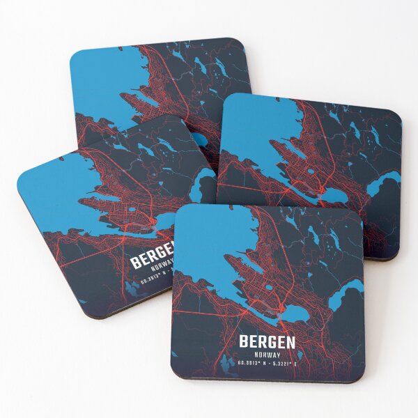 Item preview, Bergen Red & Blue Minimalist Map designed and sold by HomeLivingCo.