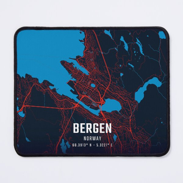 Item preview, Bergen Red & Blue Minimalist Map designed and sold by HomeLivingCo.