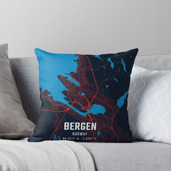 Item preview, Bergen Red & Blue Minimalist Map designed and sold by HomeLivingCo.