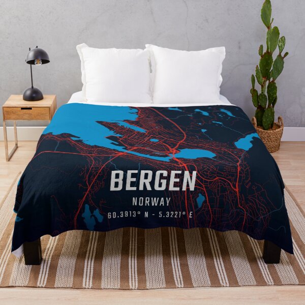 Item preview, Bergen Red & Blue Minimalist Map designed and sold by HomeLivingCo.