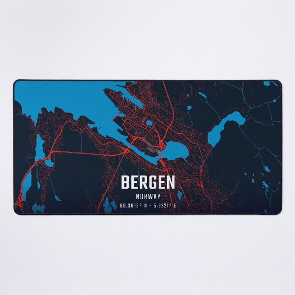 Item preview, Bergen Red & Blue Minimalist Map designed and sold by HomeLivingCo.