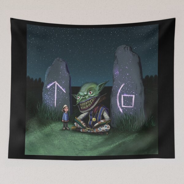 Item preview, The Goblin by the rune stones creepy illustration art designed and sold by Vintage Designs +.
