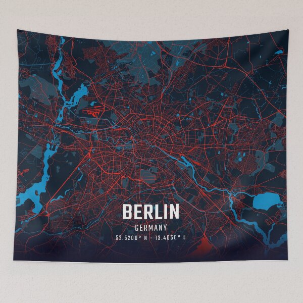 Item preview, Berlin Red & Blue Minimalist Map designed and sold by HomeLivingCo.