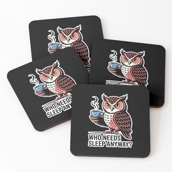 Item preview, Funny Owl Cartoon Illustration – Who Needs Sleep Anyway – Coffee Lover Night Owl Humor Design designed and sold by C.Kav.Art.