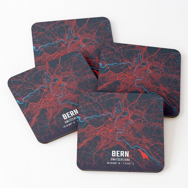 Item preview, Bern Red & Blue Minimalist Map designed and sold by HomeLivingCo.