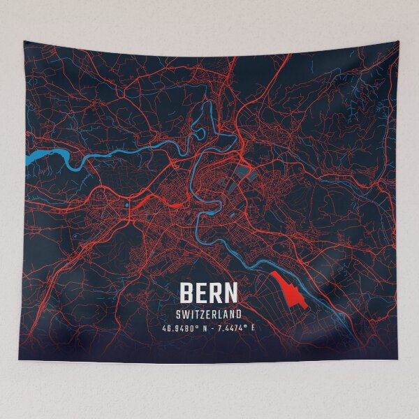 Item preview, Bern Red & Blue Minimalist Map designed and sold by HomeLivingCo.