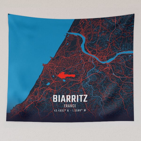 Item preview, Biarritz Red & Blue Minimalist Map designed and sold by HomeLivingCo.