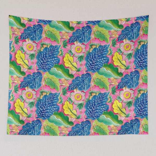 Item preview, Chinoiserie tobacco leaves and flowers watercolor designed and sold by SophieClimaArt.