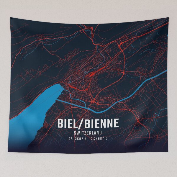 Item preview, Biel Bienne Red & Blue Minimalist Map designed and sold by HomeLivingCo.
