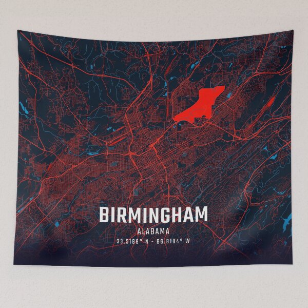 Item preview, Birmingham Alabama Red & Blue Minimalist Map designed and sold by HomeLivingCo.