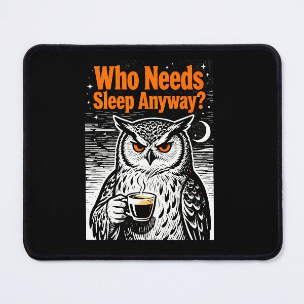 Item preview, Vintage Owl Coffee Illustration – Who Needs Sleep Anyway – Classic Nocturnal Owl with Mug Design designed and sold by C.Kav.Art.