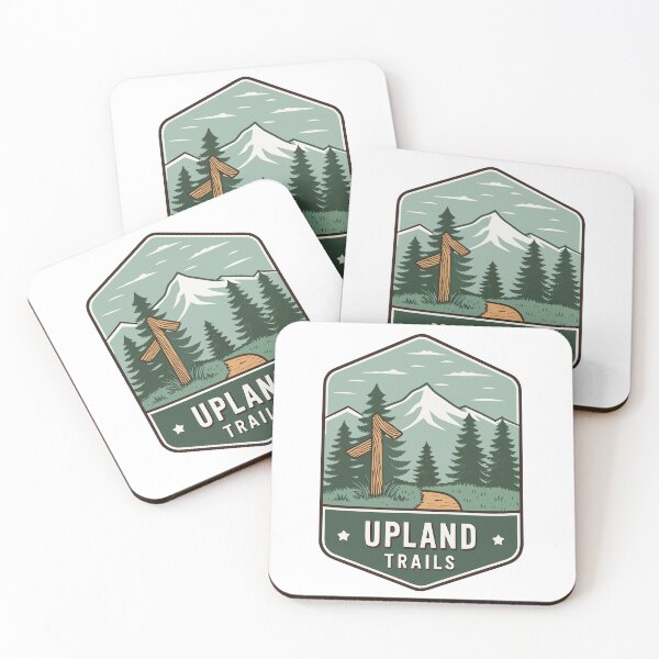Item preview, Upland Trails Badge – Hiking Signpost and Mountain Silhouette Design designed and sold by VividOrganica.