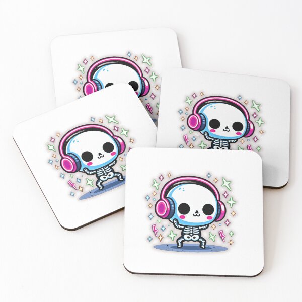 Item preview, Kawaii Dancing Skeleton – Cute Neon Halloween Music Art designed and sold by Medeea Publishing.