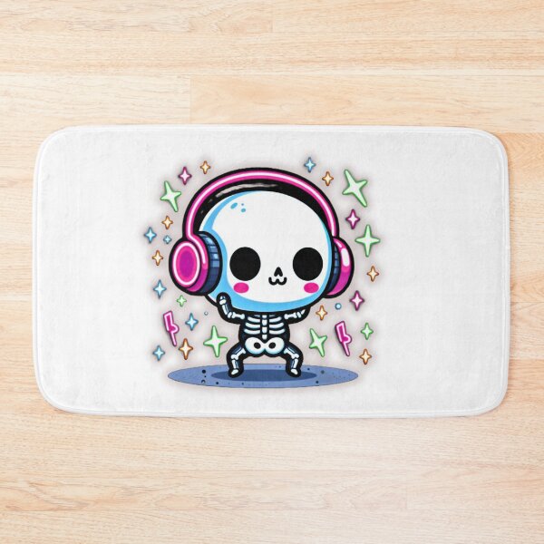 Item preview, Kawaii Dancing Skeleton – Cute Neon Halloween Music Art designed and sold by Medeea Publishing.