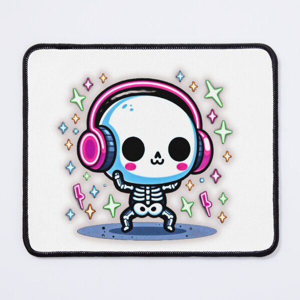 Item preview, Kawaii Dancing Skeleton – Cute Neon Halloween Music Art designed and sold by Medeea Publishing.