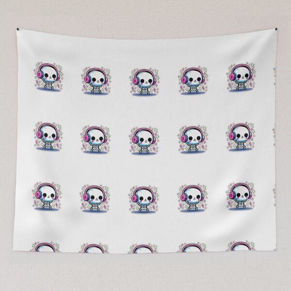 Item preview, Kawaii Dancing Skeleton – Cute Neon Halloween Music Art designed and sold by Medeea Publishing.