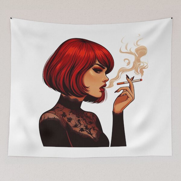 Item preview, Fiery Redhead Smoking in Gothic Lace – Bold Retro Art Style. designed and sold by Spark2Seduction.