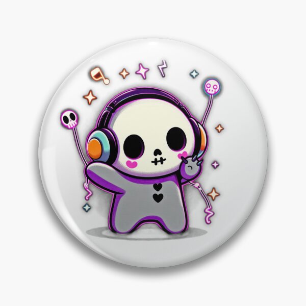 Artikelvorschau, Kawaii Skeleton DJ – Niedliche Neon-Halloween-Musikkunst entworfen und verkauft von Medeea Publishing.