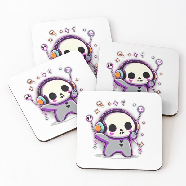Item preview, Kawaii Skeleton DJ – Cute Neon Halloween Music Art designed and sold by Medeea Publishing.