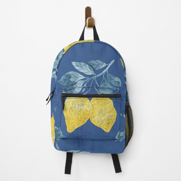 Item preview, Lemons illustration with blue leaves on dark blue background designed and sold by helga-wigandt.