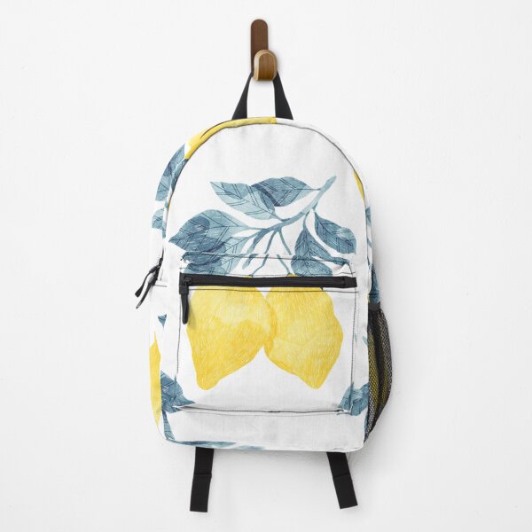Item preview, Lemons illustration with blue leaves on white background designed and sold by helga-wigandt.