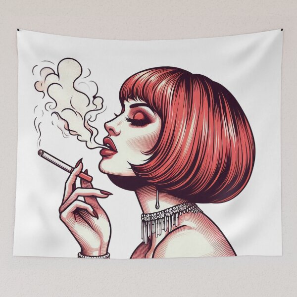 Item preview, Glamorous Redhead in Luxe Jewelry Smoking Retro Comic Art. designed and sold by Spark2Seduction.