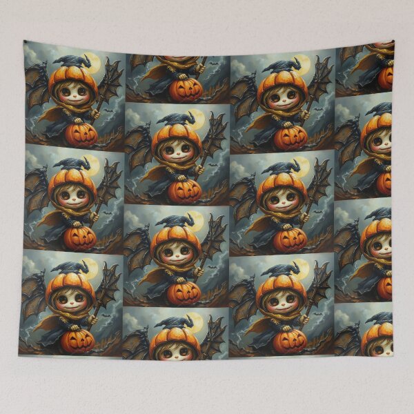 Item preview, Halloween Cute Pumpkin child character art illustration kawaii trick or treat designed and sold by Vintage Designs +.