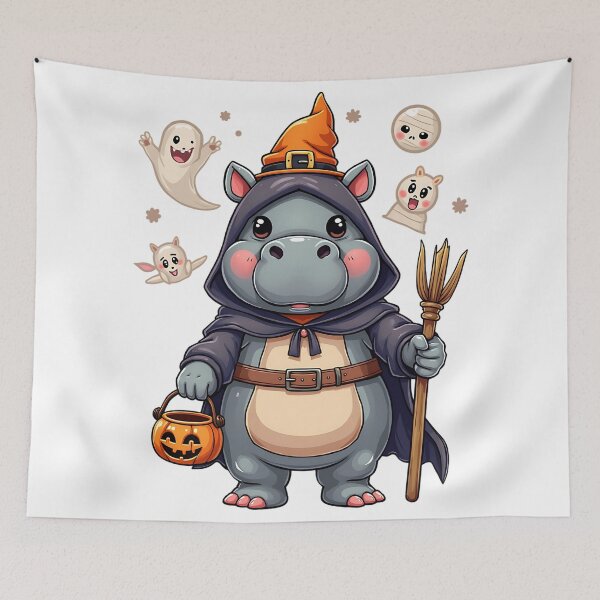 Item preview, Cute Hippo Halloween Witch Costume Ghosts Pumpkin Spooky Art designed and sold by ArtDesignTp.