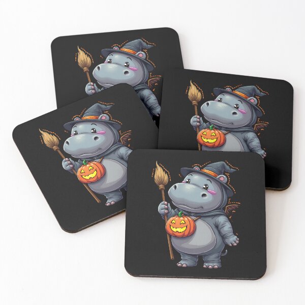 Item preview, Cute Hippo Halloween Witch Costume Pumpkin Broom Spooky Art designed and sold by ArtDesignTp.