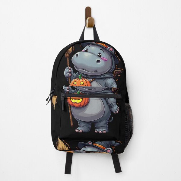 Item preview, Cute Hippo Halloween Witch Costume Pumpkin Broom Spooky Art designed and sold by ArtDesignTp.