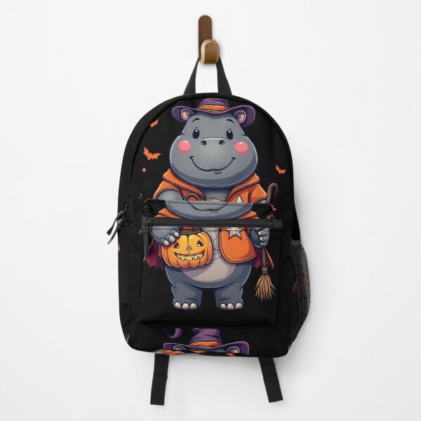 Item preview, Cute Hippo Halloween Witch Costume Pumpkin Broom Spooky Art designed and sold by ArtDesignTp.