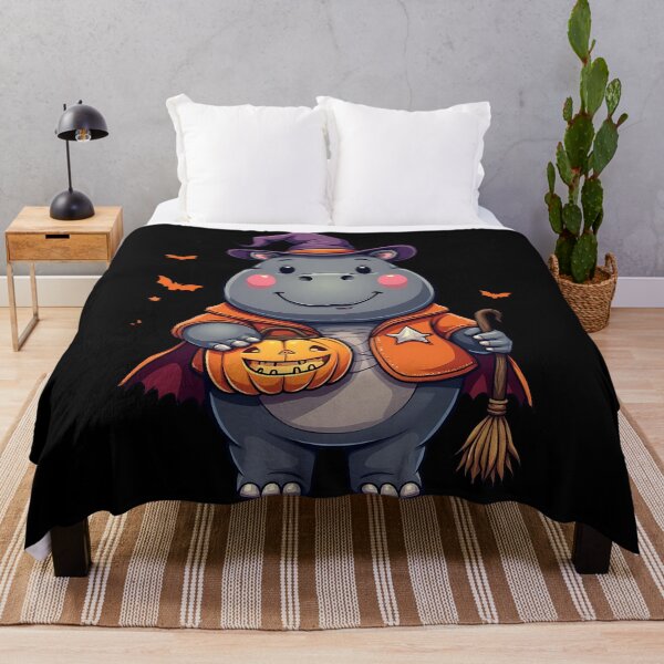 Item preview, Cute Hippo Halloween Witch Costume Pumpkin Broom Spooky Art designed and sold by ArtDesignTp.