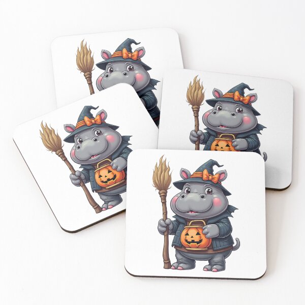 Item preview, Cute Hippo Halloween Witch Costume Pumpkin Broom Spooky Art designed and sold by ArtDesignTp.