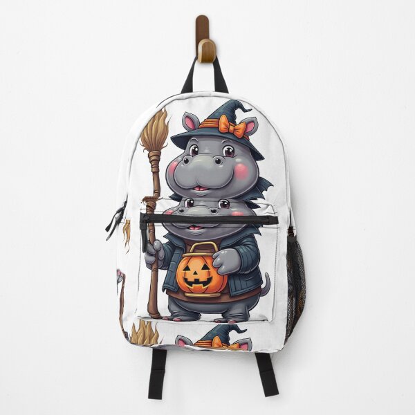 Item preview, Cute Hippo Halloween Witch Costume Pumpkin Broom Spooky Art designed and sold by ArtDesignTp.