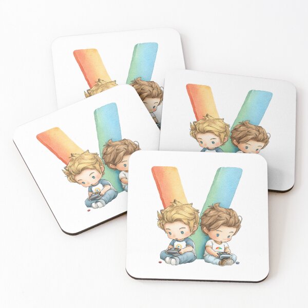 Item preview, Two Cute Boys Playing Games in Front of Giant Letter V Illustration designed and sold by JunsH.