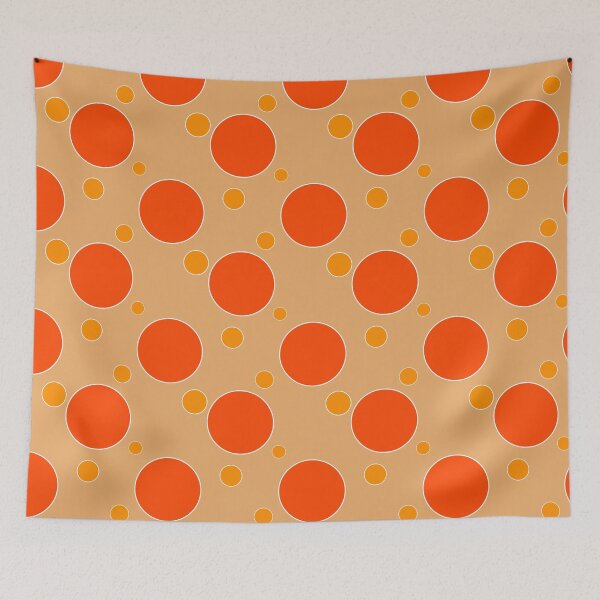 Item preview, Seamless geometric pattern with retro-style polka dots in vibrant orange and yellow circles on a beige background. Perfect for textile design, wallpaper, wrapping paper, and modern digital artwork designed and sold by Kaskacozy.
