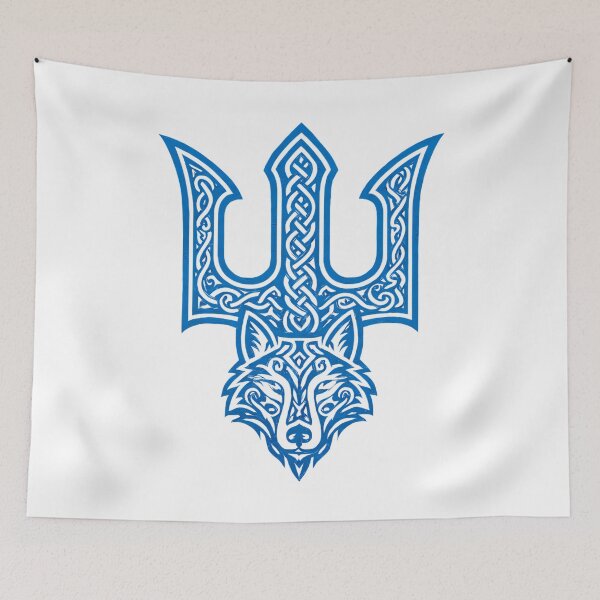 Item preview, Veles symbol with a wolf, Veles' trident, blue - Slavic trident, ornament, wolf spirit designed and sold by Myth-LegendArt.