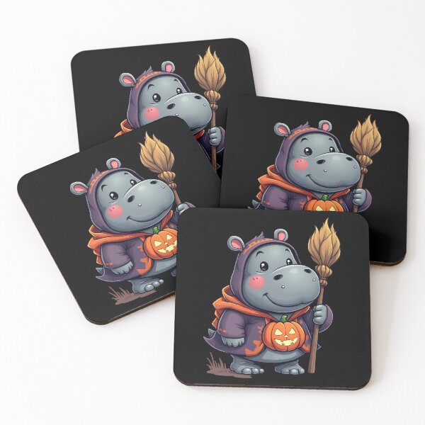 Item preview, Cute Hippo Halloween Witch Costume Pumpkin Broom Spooky Art designed and sold by ArtDesignTp.