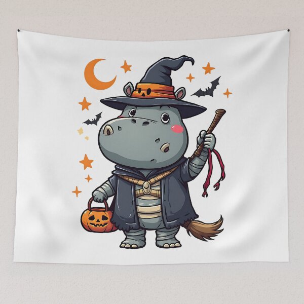 Item preview, Cute Hippo Halloween Mummy Witch Costume Pumpkin Spooky Night Art designed and sold by ArtDesignTp.