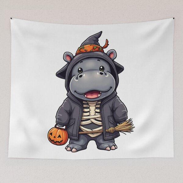 Item preview, Cute Hippo Halloween Skeleton Witch Costume Pumpkin Spooky Art designed and sold by ArtDesignTp.