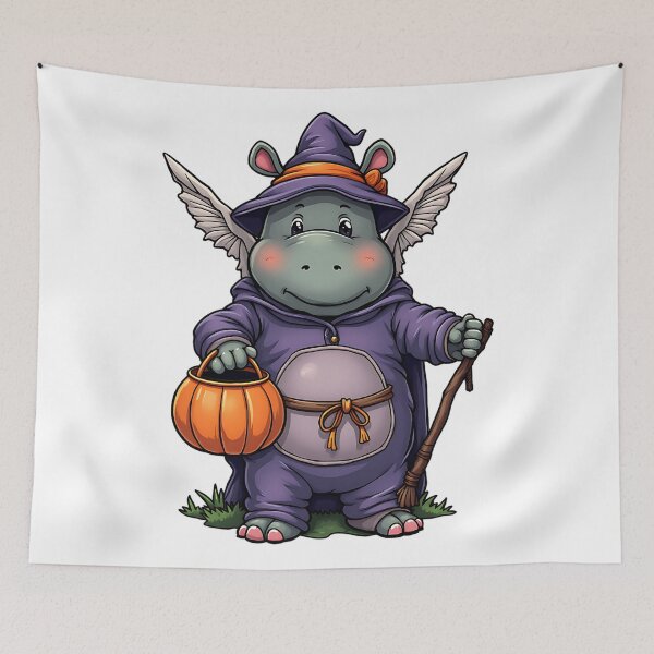 Item preview, Cute Hippo Halloween Witch Costume Pumpkin Wings Spooky Art designed and sold by ArtDesignTp.