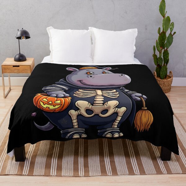 Item preview, Cute Hippo Halloween Skeleton Costume Pumpkin Broom Spooky Art designed and sold by ArtDesignTp.