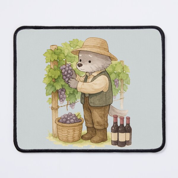 Item preview, Cute Wolf harvesting grapes wineyard wine art designed and sold by BigBlueArt.