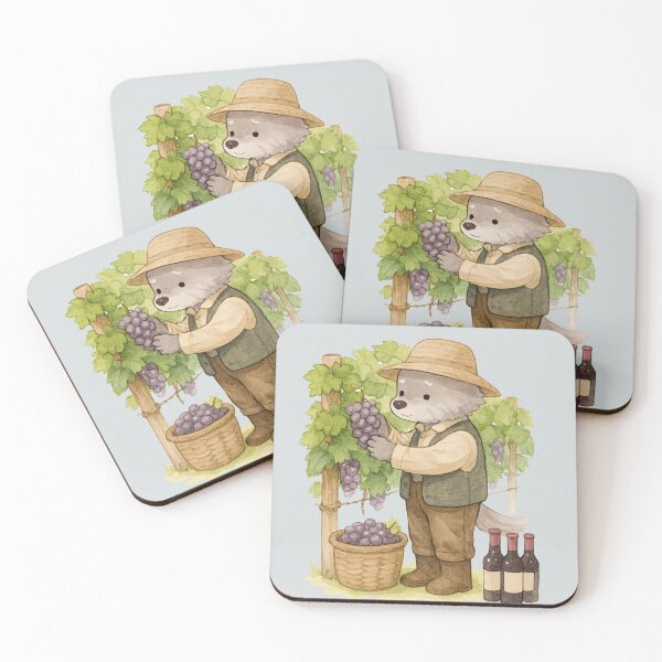 Item preview, Cute Wolf harvesting grapes wineyard wine art designed and sold by BigBlueArt.